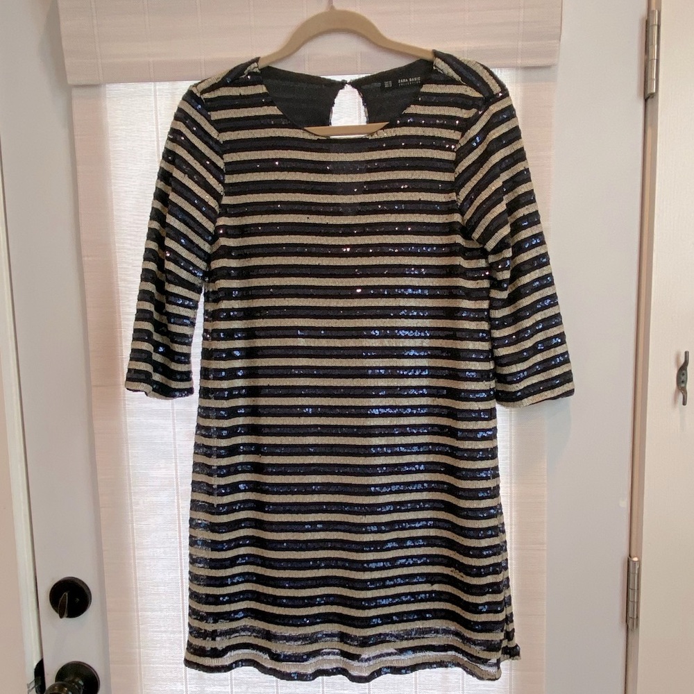 Zara sequin sparkle shift dress with sleeves